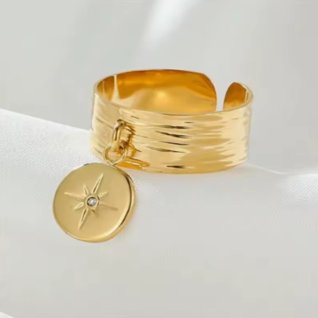 Bague ouverte à motif de soleil