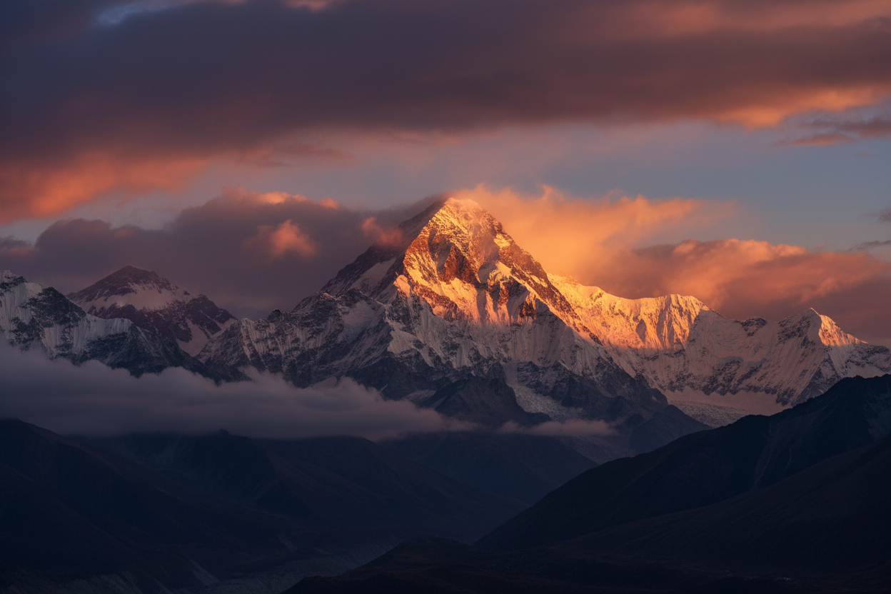 une photo du couché de soleil a l'everest